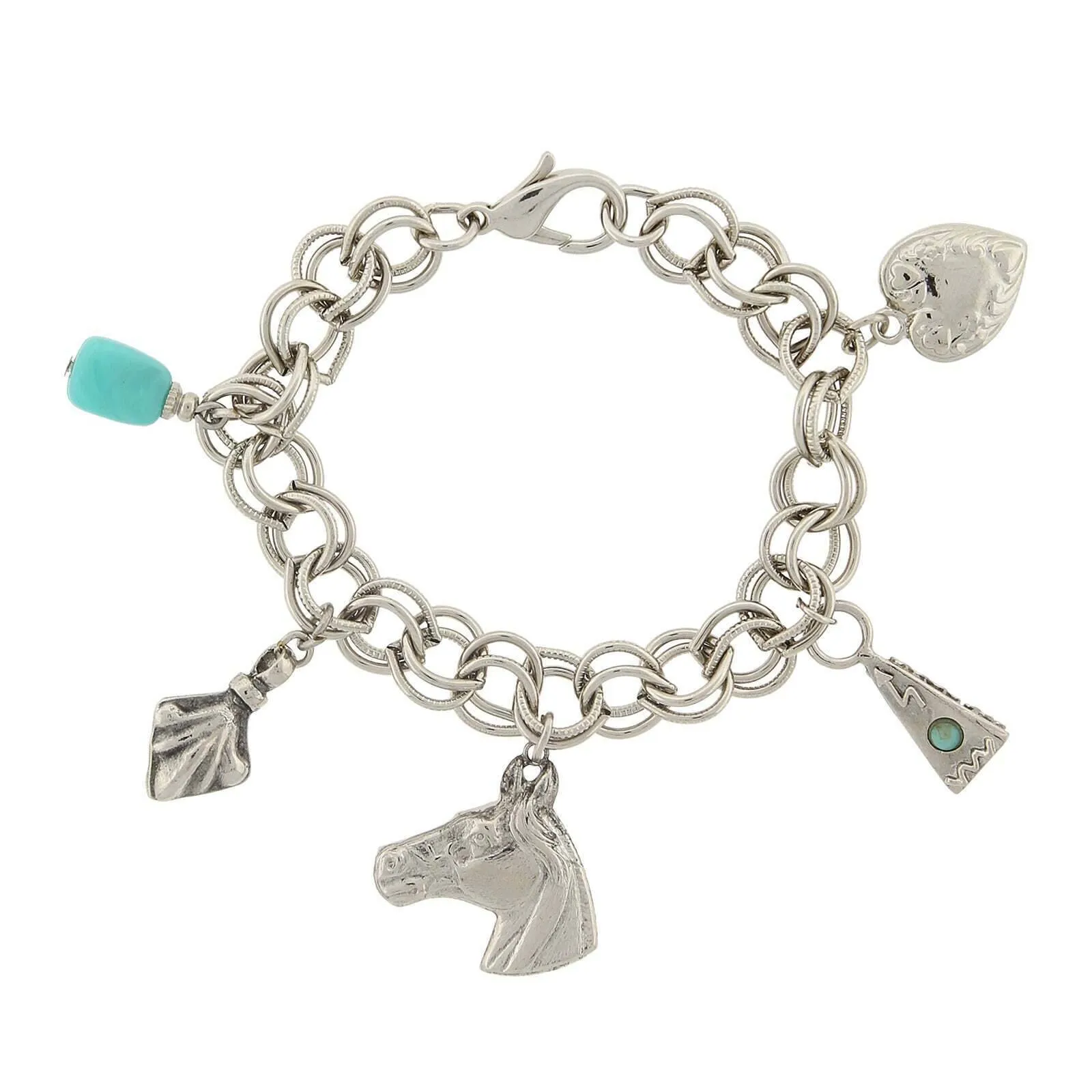 Bracelet à maillons 1928 en turquoise du Sud-Ouest et breloques