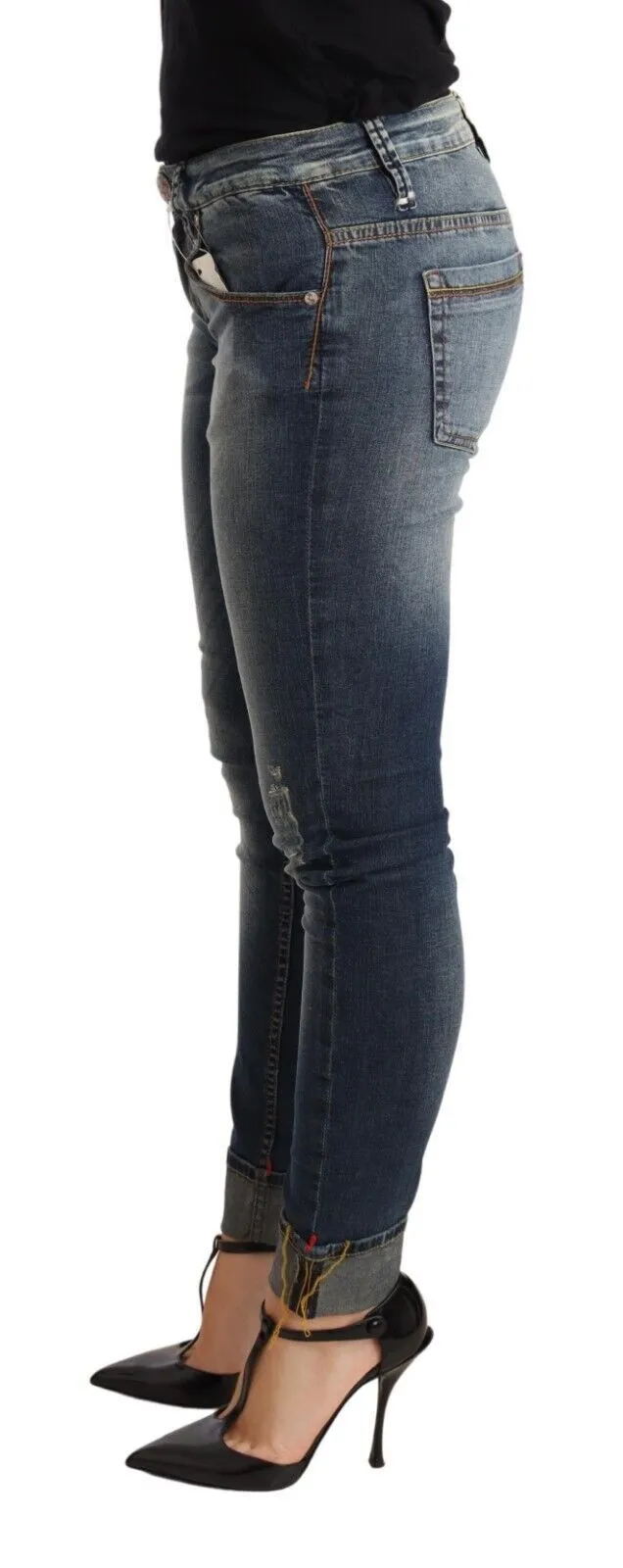 Acht Jean Skinny Femme à Taille Basse en Coton Lavé