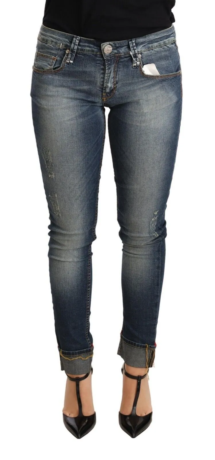 Acht Jean Skinny Femme à Taille Basse en Coton Lavé