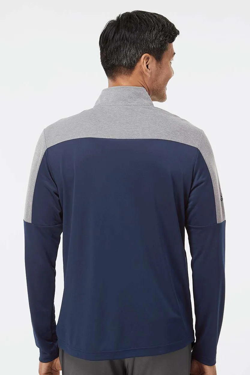 Adidas Sweat à capuche homme 1/4 zip respirant - Bleu marine universitaire/Gris mélangé