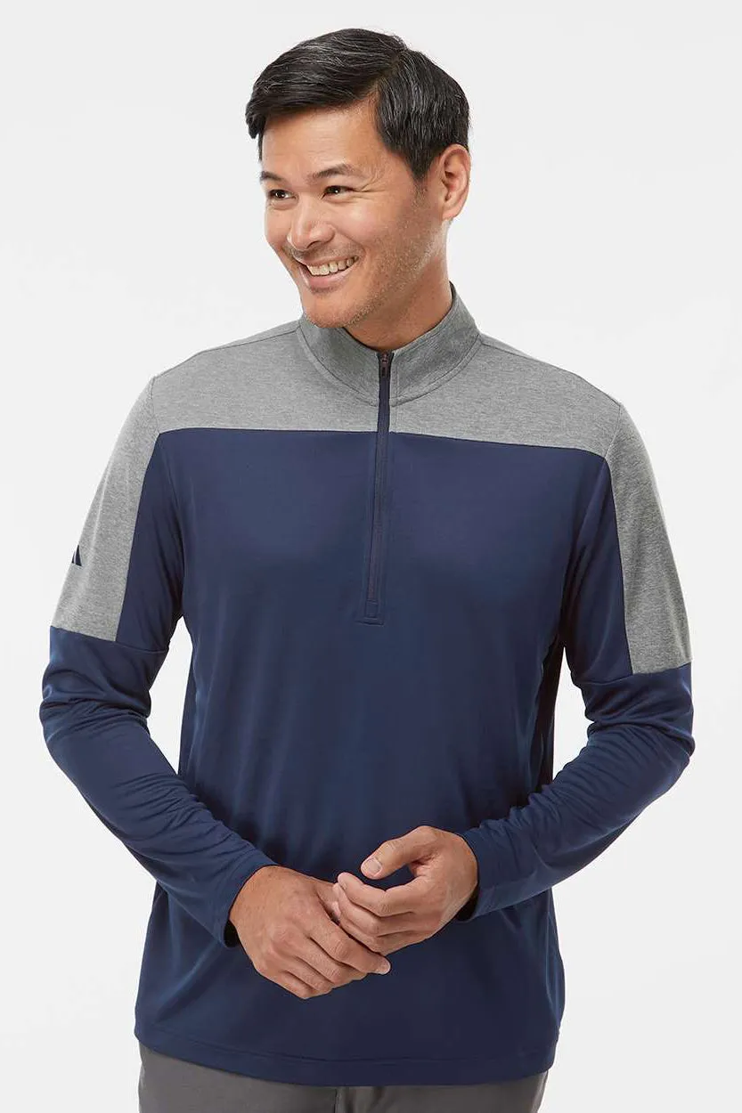 Adidas Sweat à capuche homme 1/4 zip respirant - Bleu marine universitaire/Gris mélangé