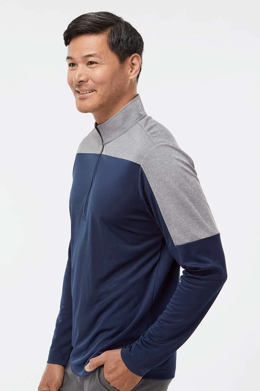 Adidas Sweat à capuche homme 1/4 zip respirant - Bleu marine universitaire/Gris mélangé