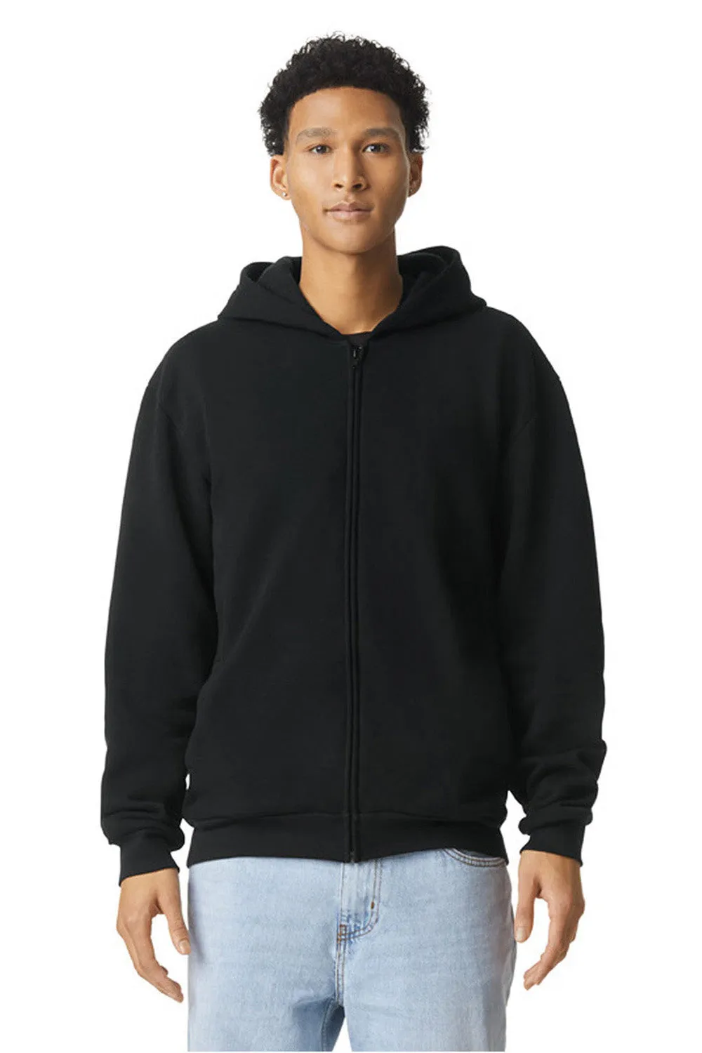 American Apparel Sweat à capuche homme ReFlex en polaire avec fermeture éclair complète et poches - Noir