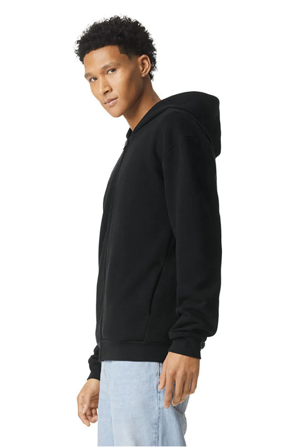 American Apparel Sweat à capuche homme ReFlex en polaire avec fermeture éclair complète et poches - Noir