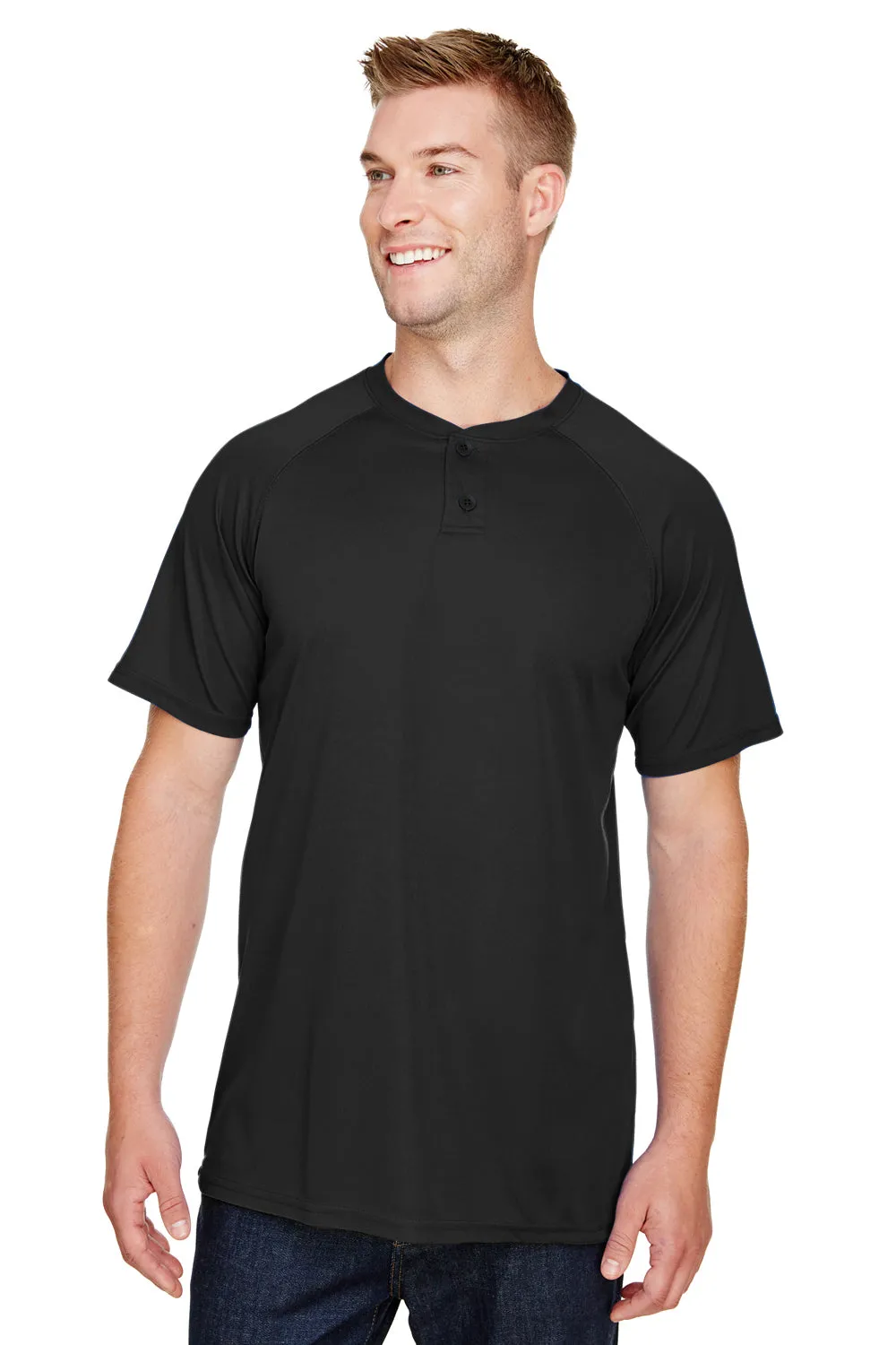 Augusta Sportswear Maillot de baseball à manches courtes avec boutons Attain 2 pour homme évacuant l'humidité - Noir