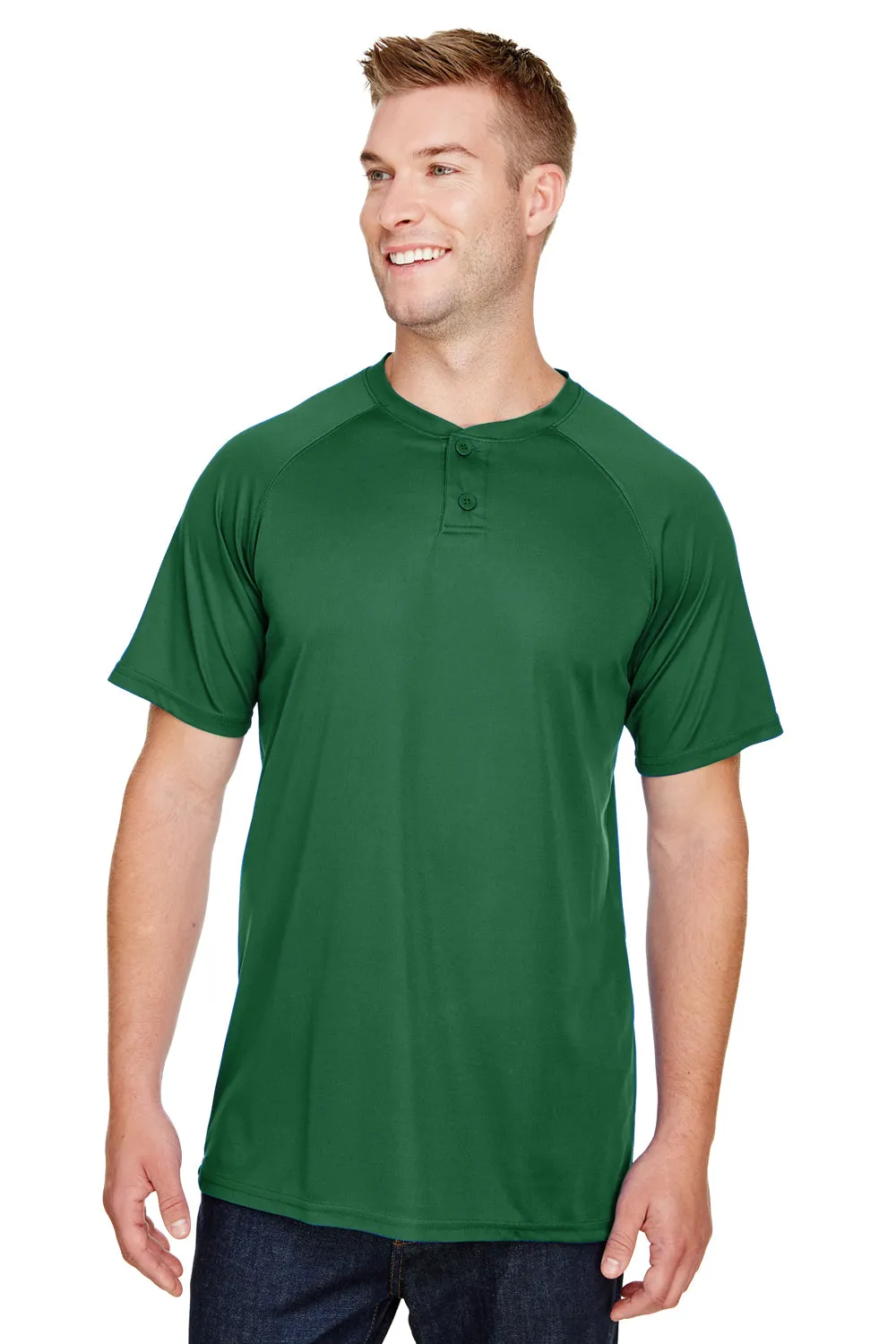 Augusta Sportswear Maillot de baseball à manches courtes avec boutons Attain 2 pour homme évacuant l'humidité - Vert foncé