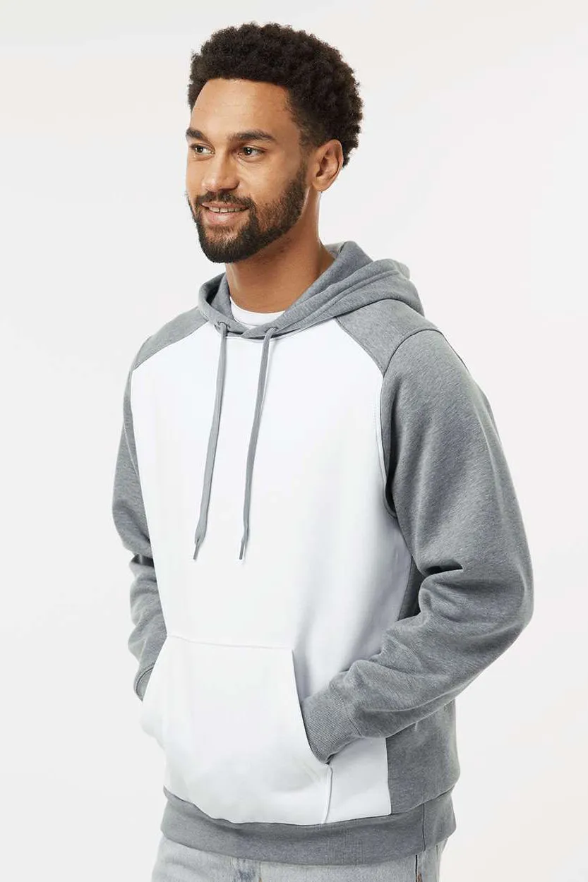 Augusta Sportswear Pull à capuche polaire pour homme Eco Revive 3 saisons avec poche kangourou - Blanc/Gris chiné