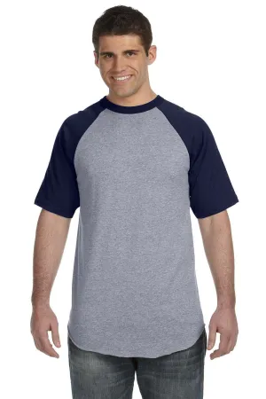 Augusta Sportswear Mens Short Sleeve Crewneck T-Shirt - Heather Grey/Navy Blue