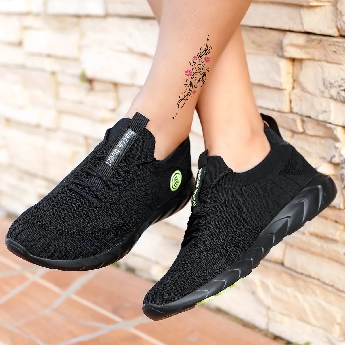 Bacca Bucci WAVE RIDER Chaussures de Course pour Femmes | Chaussures de Sport Décontractées Noires pour Femmes