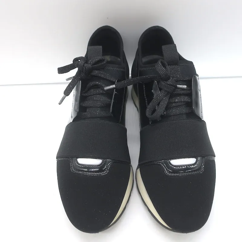 Balenciaga Race Runner Sneakers Basses en Néoprène et Cuir Verni Noir Taille 37