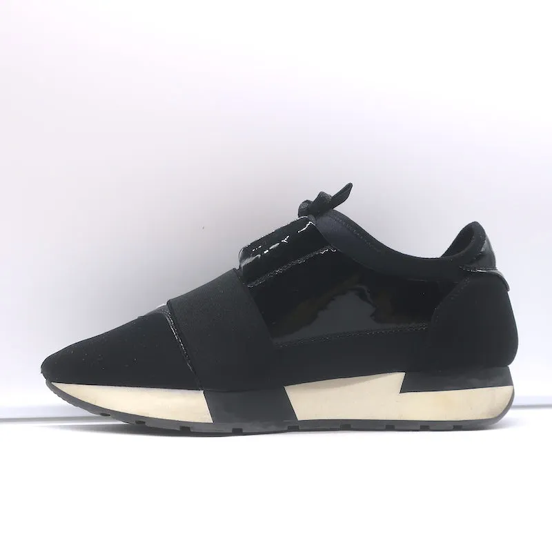 Balenciaga Race Runner Sneakers Basses en Néoprène et Cuir Verni Noir Taille 37