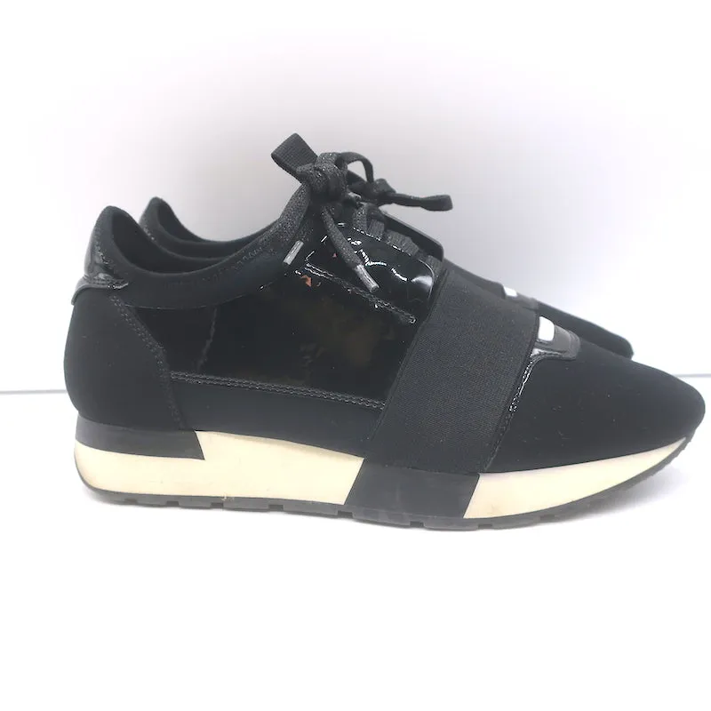 Balenciaga Race Runner Sneakers Basses en Néoprène et Cuir Verni Noir Taille 37