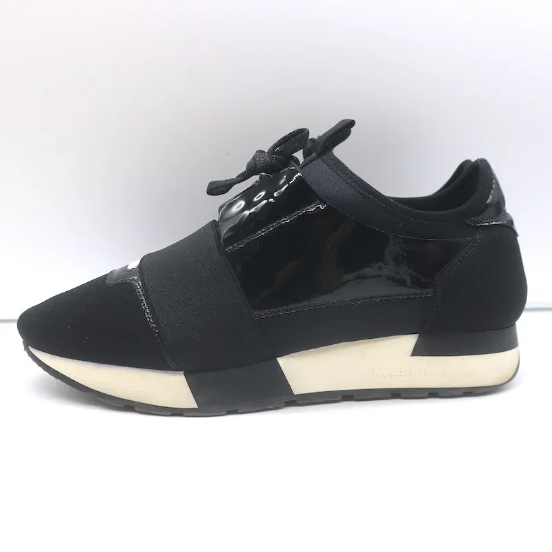 Balenciaga Race Runner Sneakers Basses en Néoprène et Cuir Verni Noir Taille 37