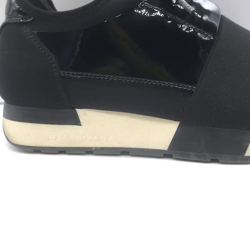 Balenciaga Race Runner Sneakers Basses en Néoprène et Cuir Verni Noir Taille 37