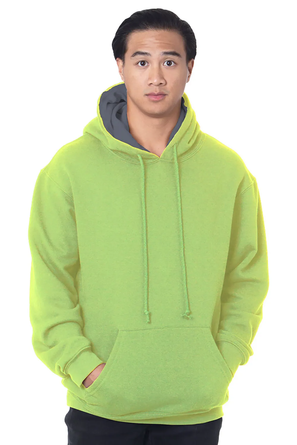Sweat à capuche pour hommes Bayside doublé thermique avec poche kangourou - Vert lime/Gris foncé
