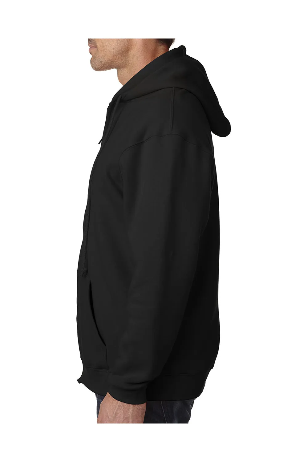 Sweat à capuche Bayside pour hommes avec fermeture éclair et poches - Fabriqué aux États-Unis - Noir