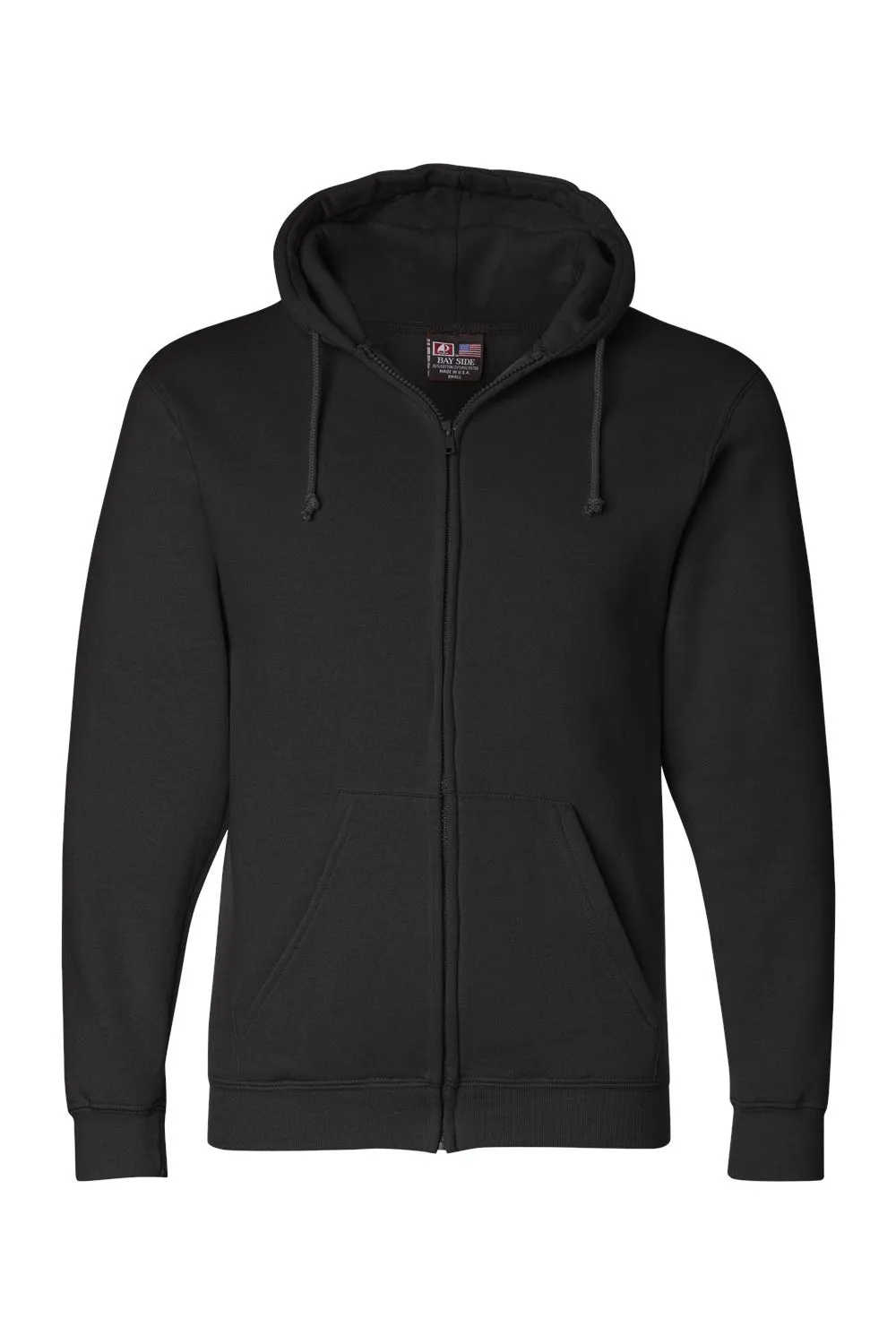 Sweat à capuche Bayside pour hommes avec fermeture éclair et poches - Fabriqué aux États-Unis - Noir