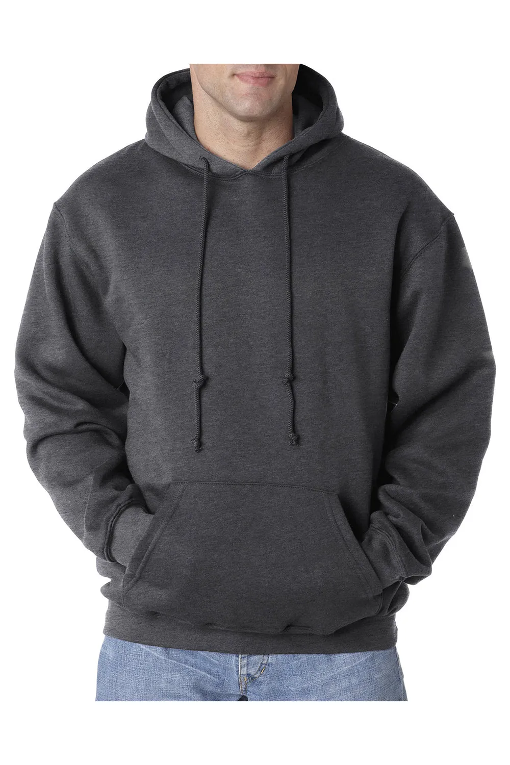 Sweat à capuche pour hommes Bayside fabriqué aux USA avec poche kangourou - Gris charbon chiné