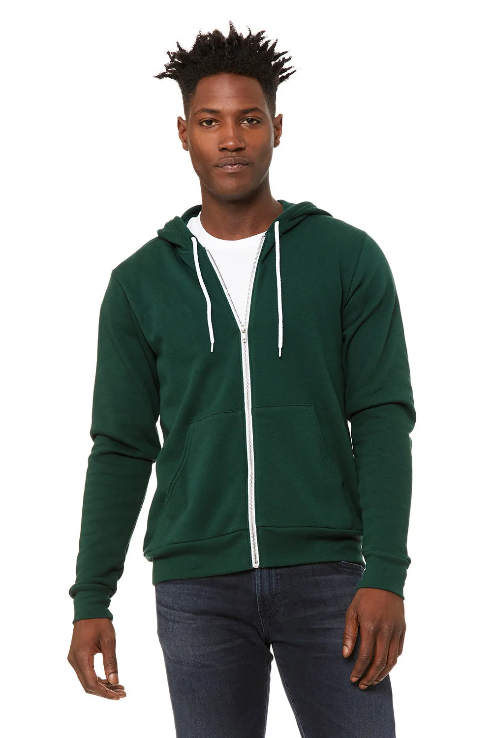 Bella   Canvas Sweat à capuche homme en polaire avec fermeture éclair complète et poches - Vert forêt