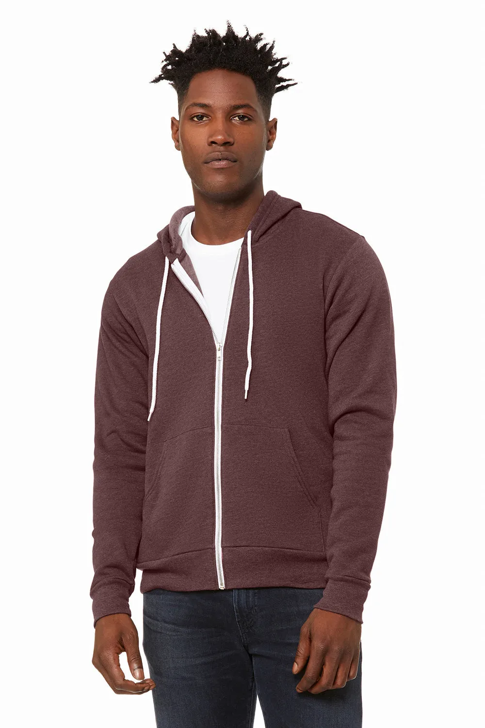 Bella   Canvas Sweat à capuche en polaire pour homme avec fermeture éclair complète et poches - Marron chiné