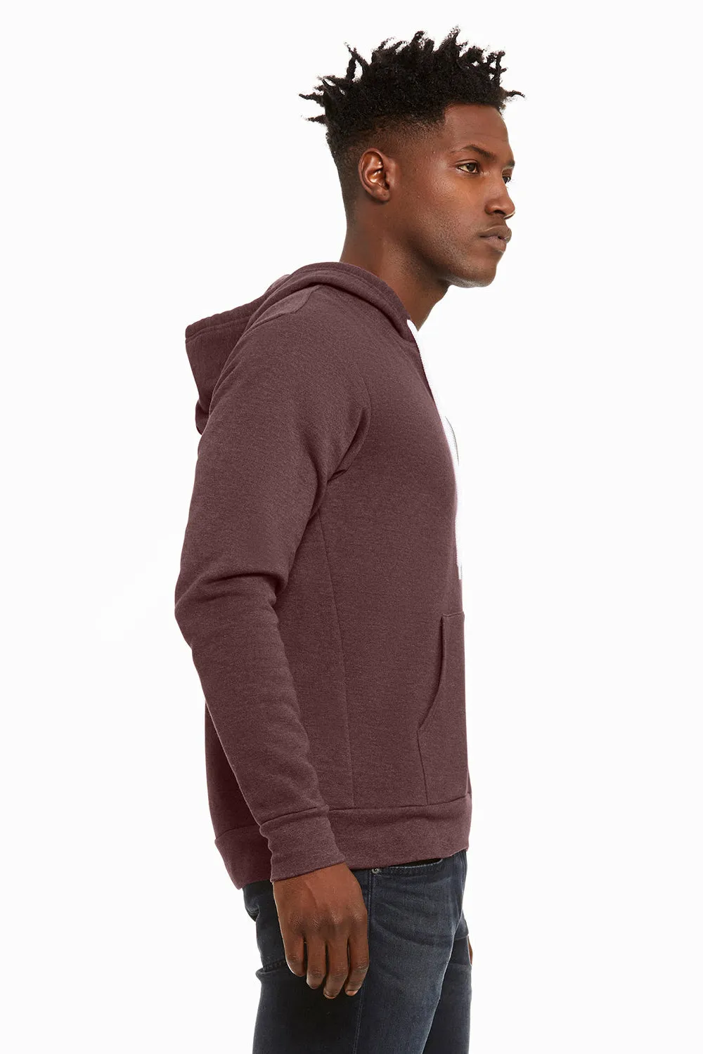 Bella   Canvas Sweat à capuche en polaire pour homme avec fermeture éclair complète et poches - Marron chiné