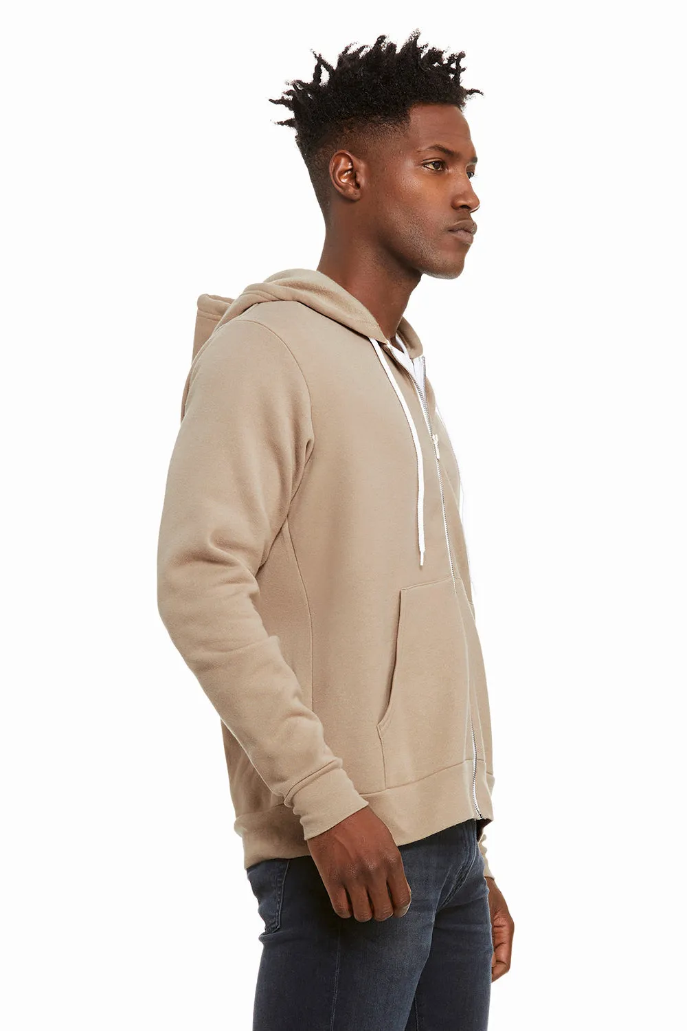 Bella   Canvas Sweat à capuche homme en polaire avec fermeture éclair complète et poches - Beige