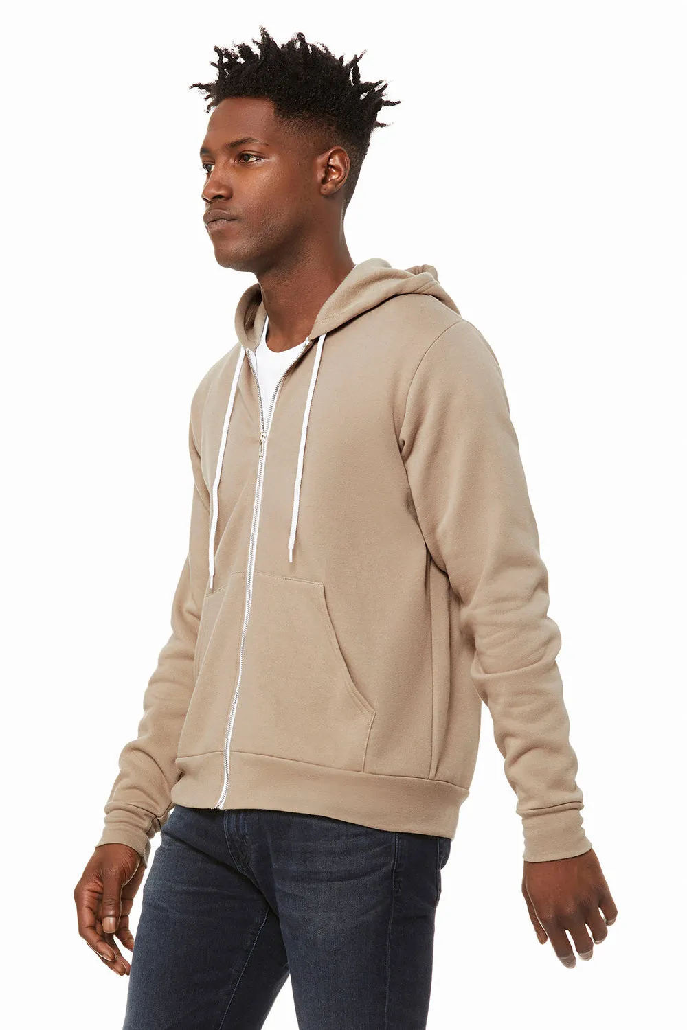Bella   Canvas Sweat à capuche homme en polaire avec fermeture éclair complète et poches - Beige