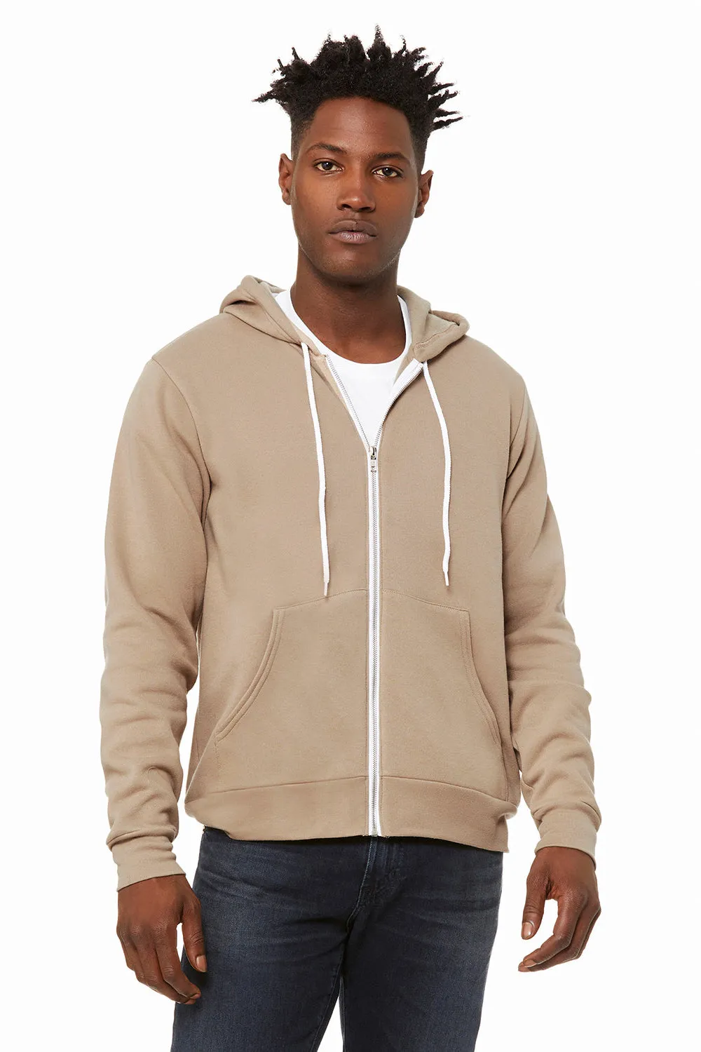 Bella   Canvas Sweat à capuche homme en polaire avec fermeture éclair complète et poches - Beige