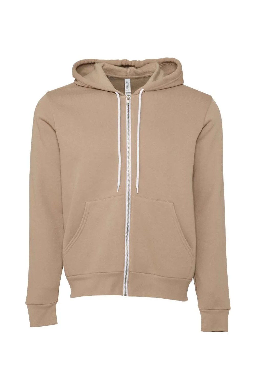 Bella   Canvas Sweat à capuche homme en polaire avec fermeture éclair complète et poches - Beige