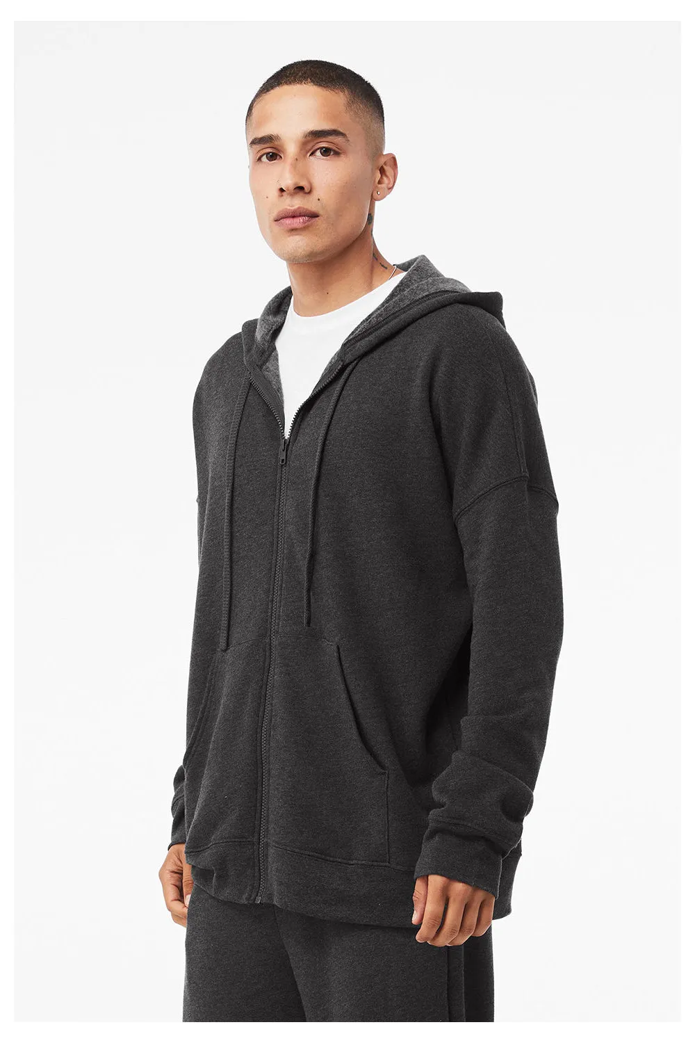 Bella   Canvas Sweat à capuche en polaire éponge pour homme avec fermeture éclair et poches - Gris foncé chiné