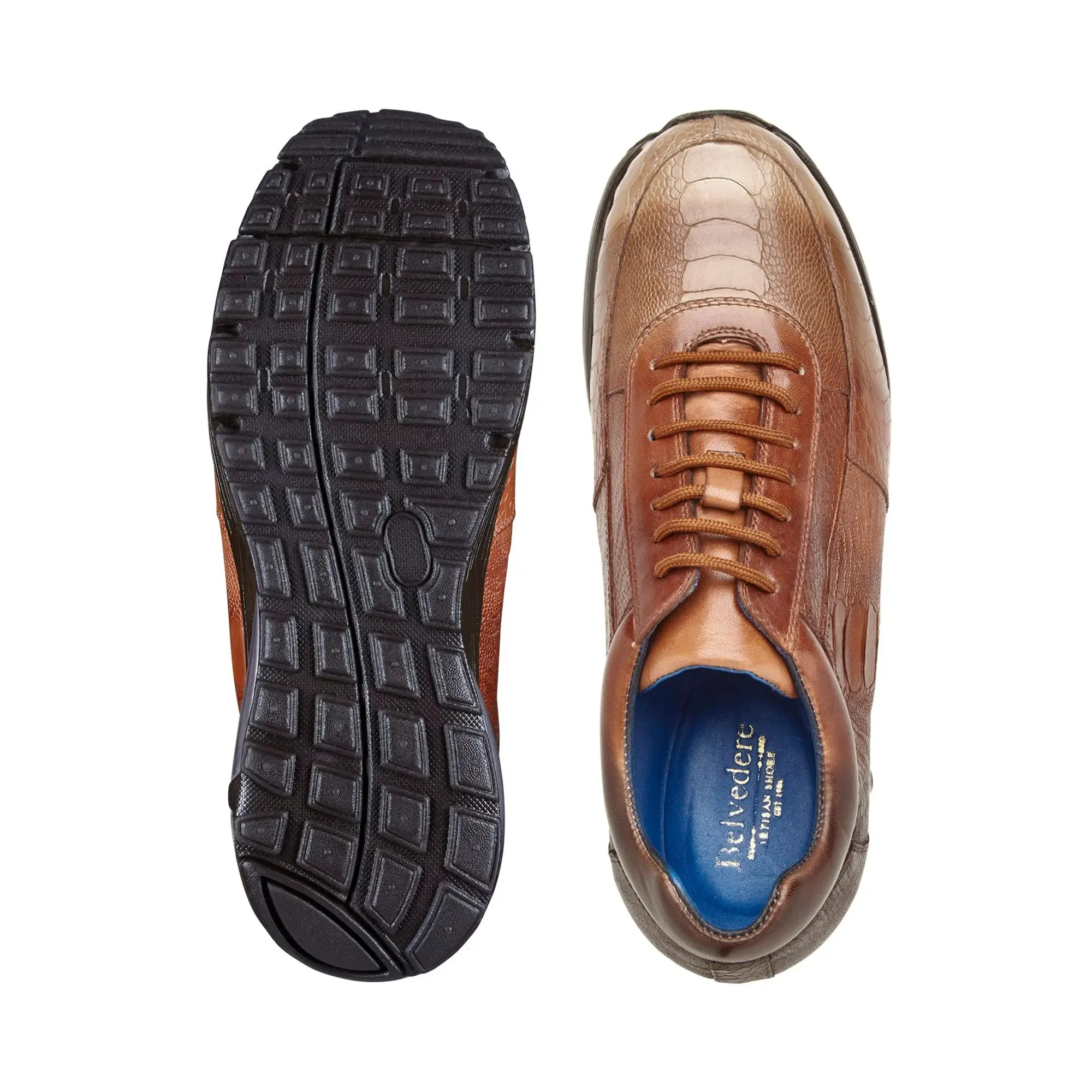 Chaussures Belvedere en Peau Exotique Belvedere George Multicolore Rouille en Véritable Autruche Sneakers Peints à la Main
