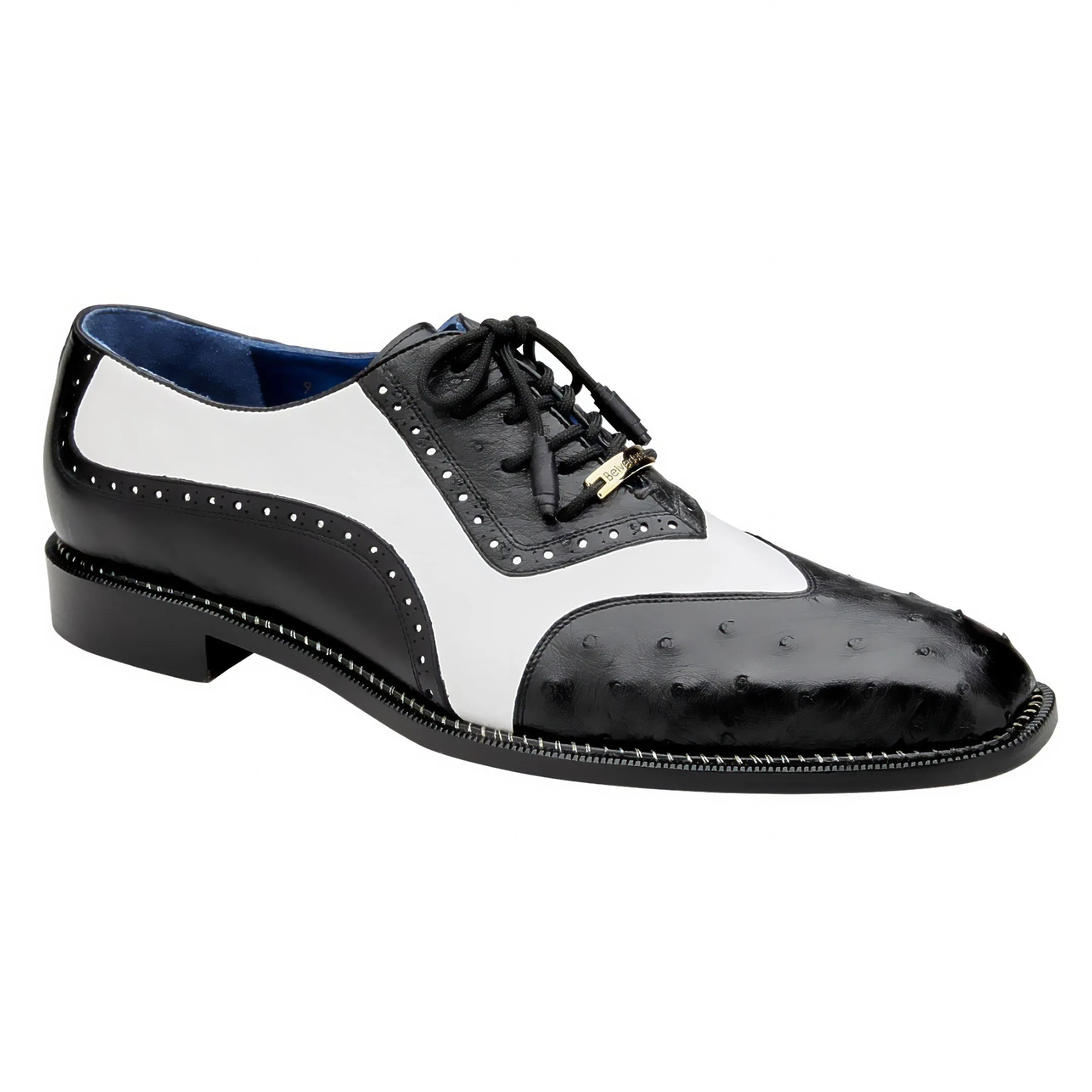 Chaussures Belvedere en peau exotique Belvedere Sesto en veau d'alligator noir et blanc Oxfords