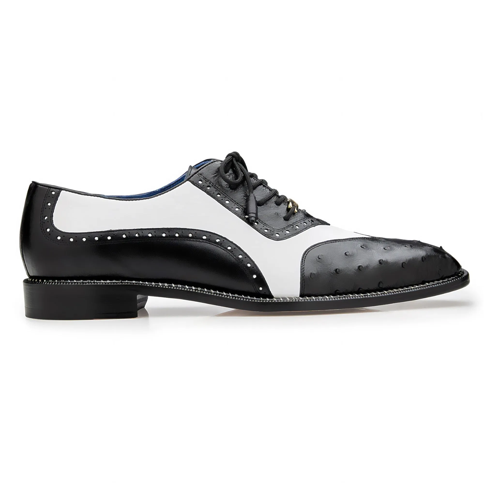 Chaussures Belvedere en peau exotique Belvedere Sesto en veau d'alligator noir et blanc Oxfords