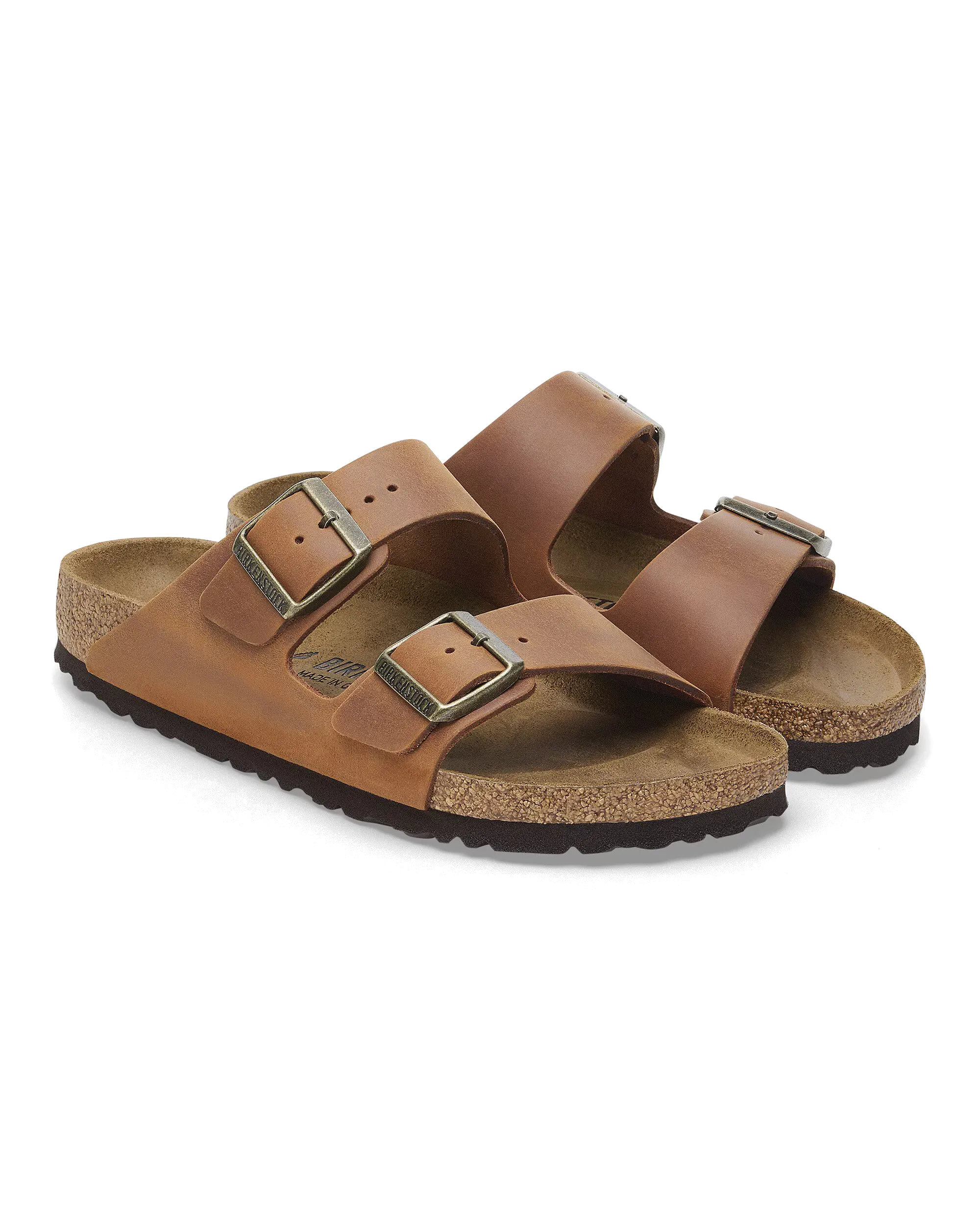 Sandales Birkenstock Arizona en cuir naturel huilé couleur cognac