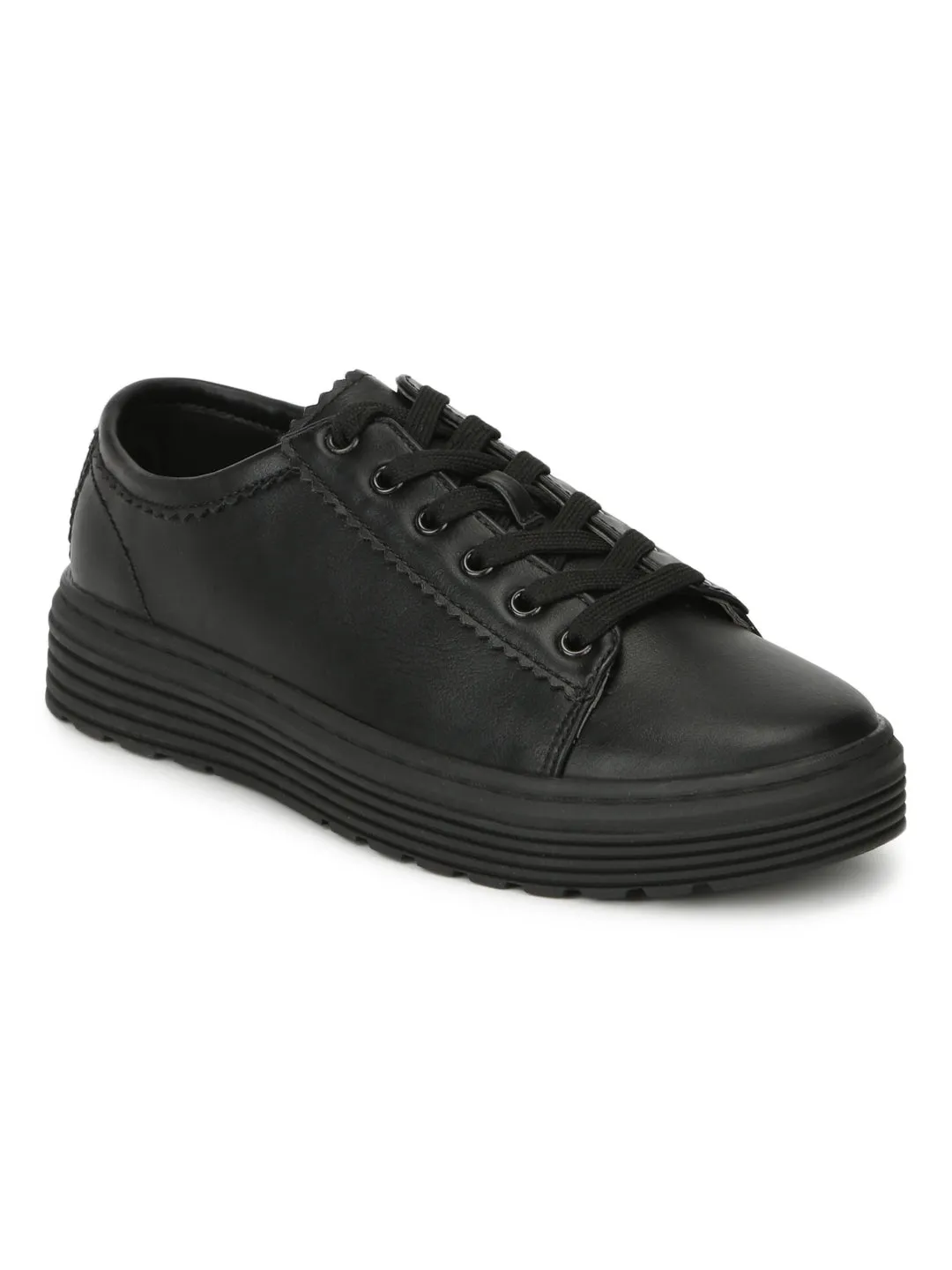 Chaussures Creeper à Lacets en PU Noir
