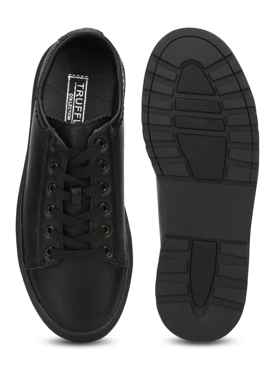 Chaussures Creeper à Lacets en PU Noir