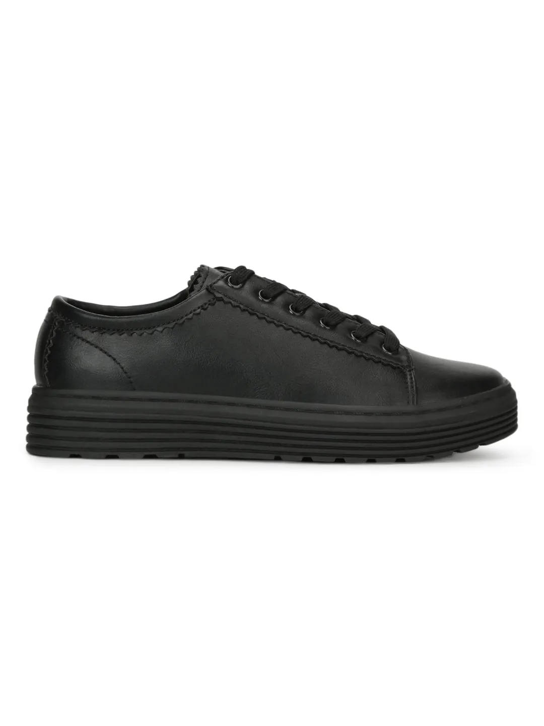Chaussures Creeper à Lacets en PU Noir