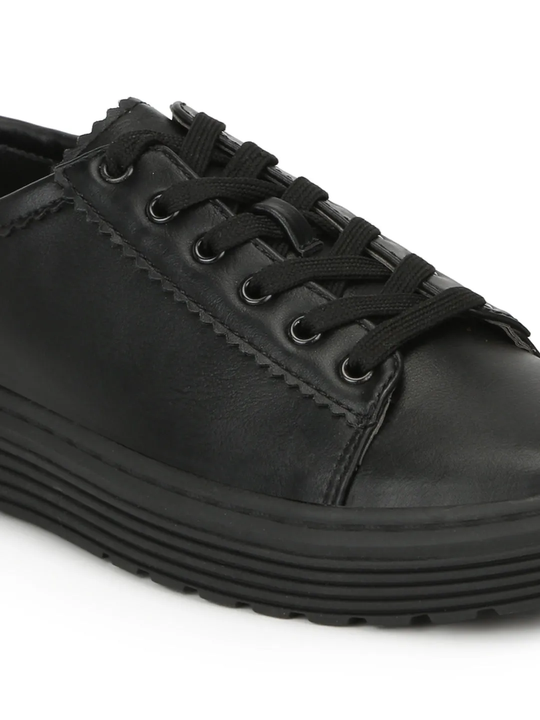 Chaussures Creeper à Lacets en PU Noir