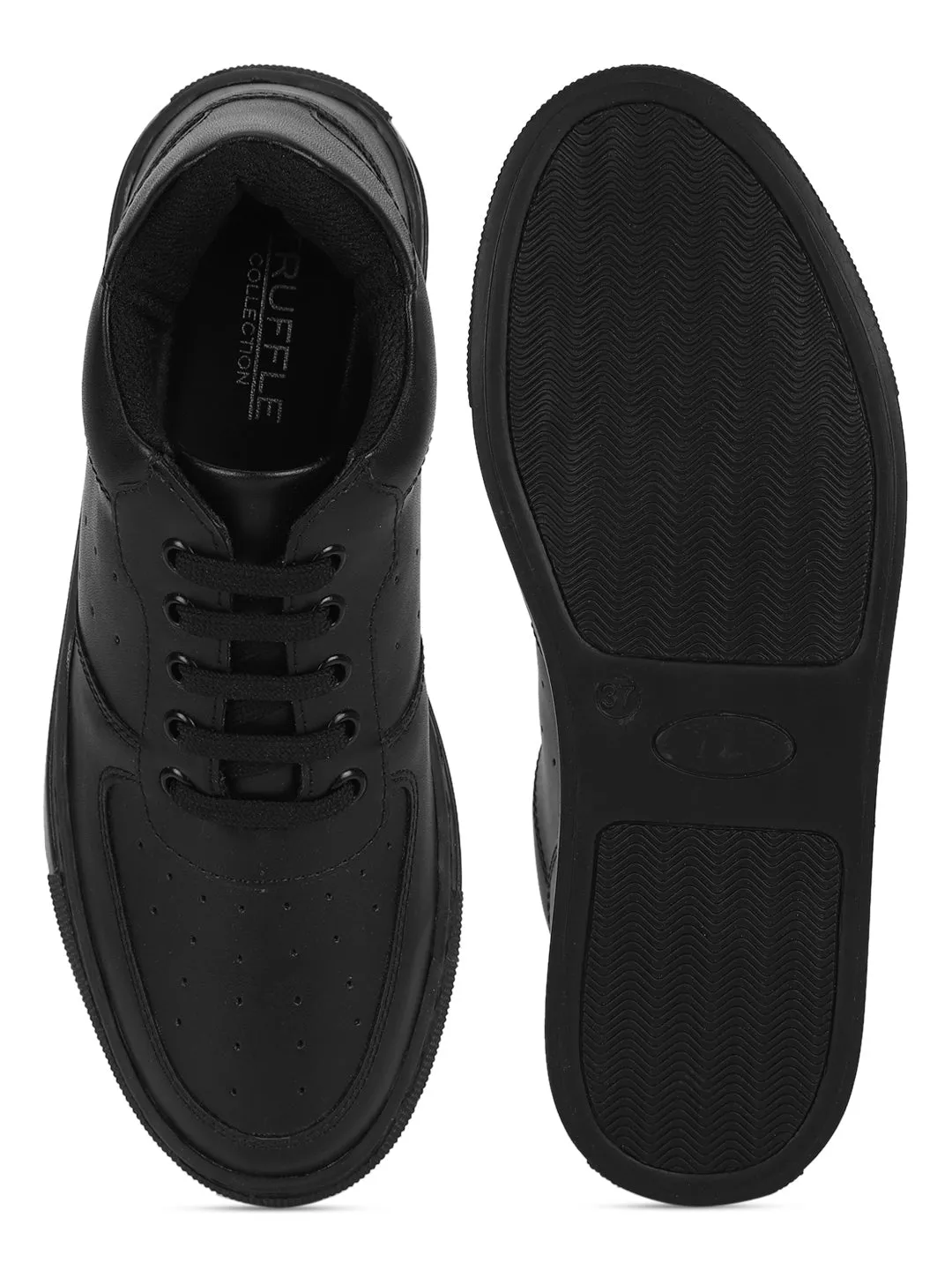 Baskets à lacets perforées en PU noir (TC-ST-1022-BLKPU)