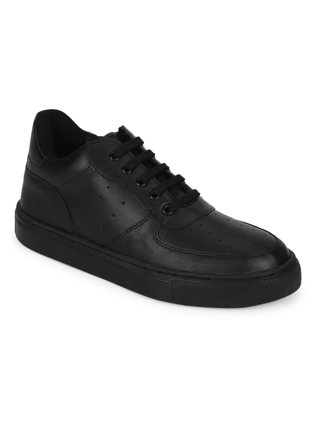 Baskets à lacets perforées en PU noir (TC-ST-1022-BLKPU)