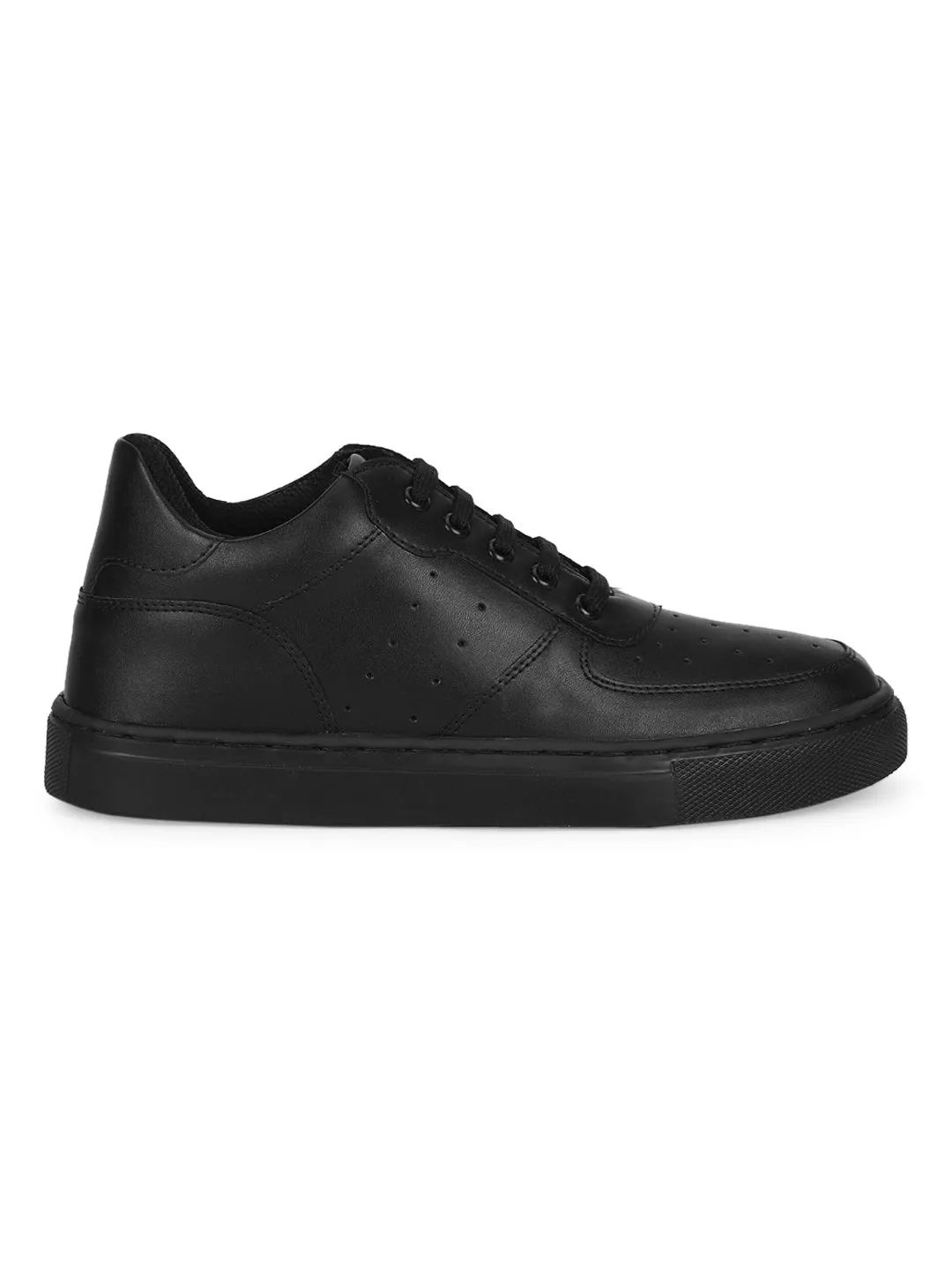 Baskets à lacets perforées en PU noir (TC-ST-1022-BLKPU)