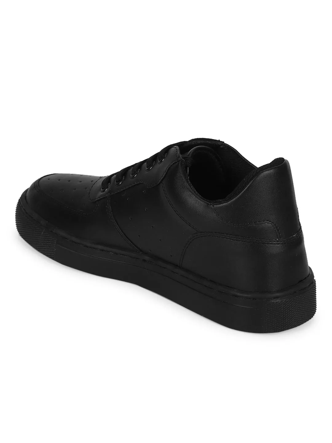 Baskets à lacets perforées en PU noir (TC-ST-1022-BLKPU)
