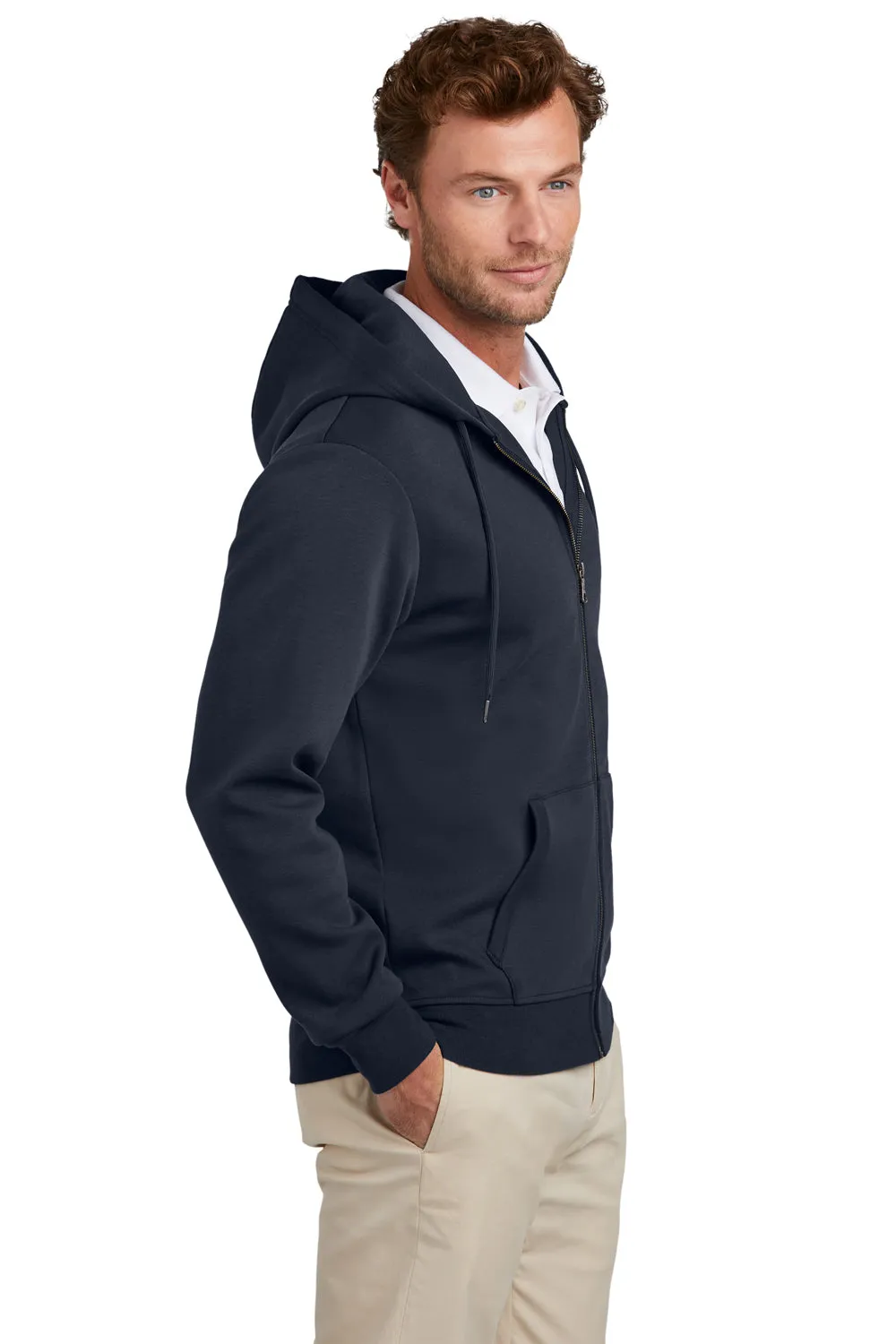 Brooks Brothers Sweat à capuche homme en double tricot avec fermeture éclair et poches - Bleu marine nuit