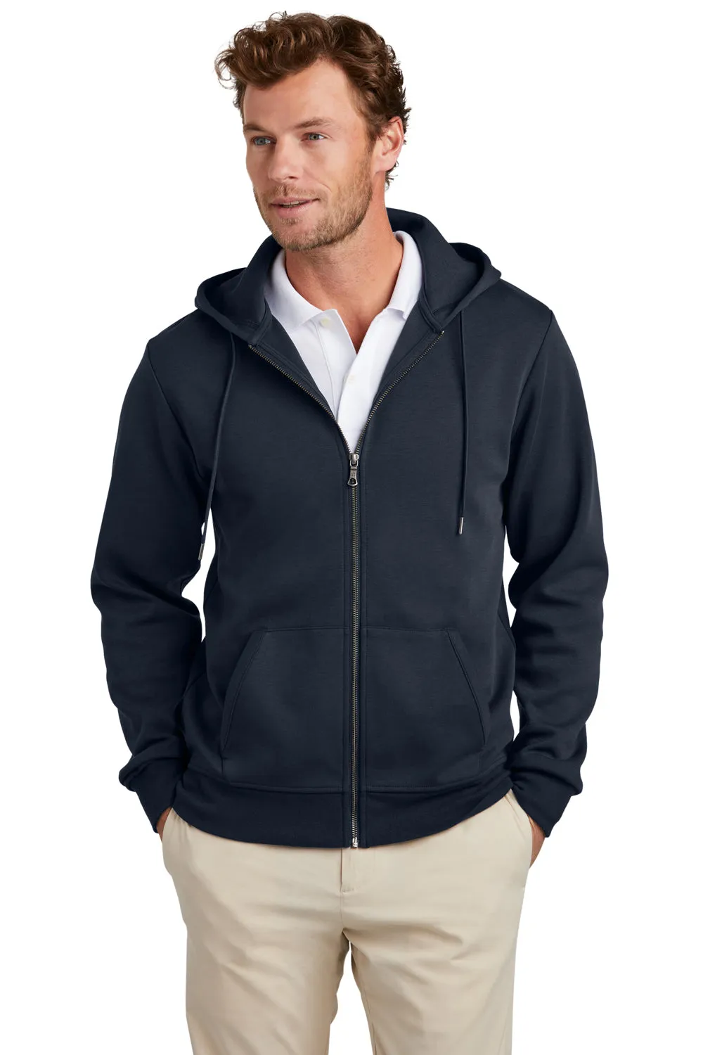 Brooks Brothers Sweat à capuche homme en double tricot avec fermeture éclair et poches - Bleu marine nuit