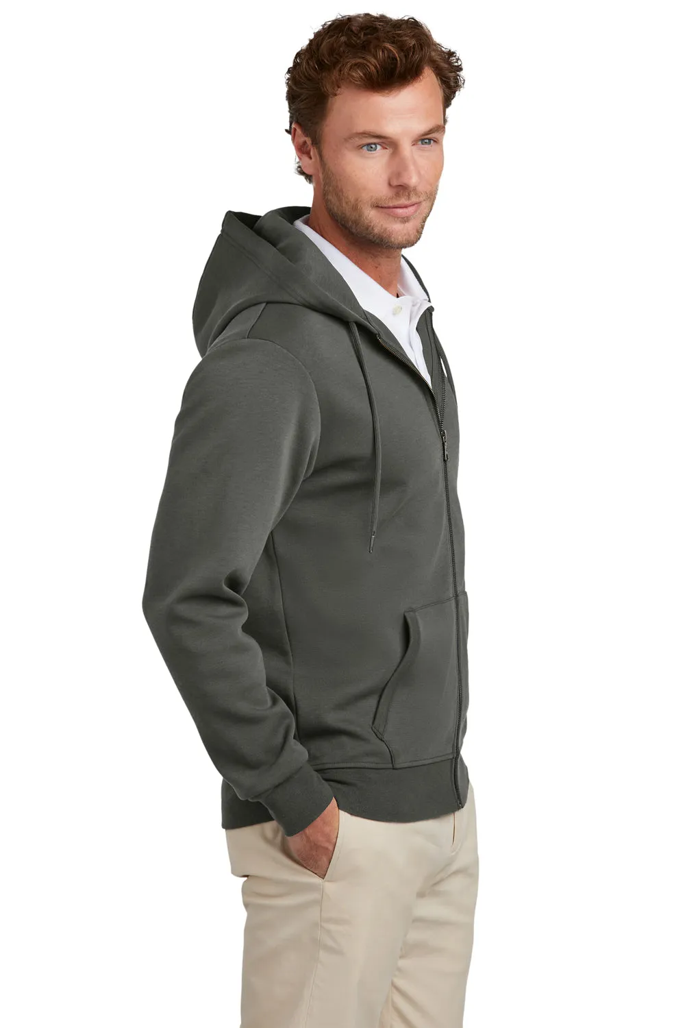 Brooks Brothers Sweat à capuche homme en double tricot avec fermeture éclair et poches - Gris Windsor