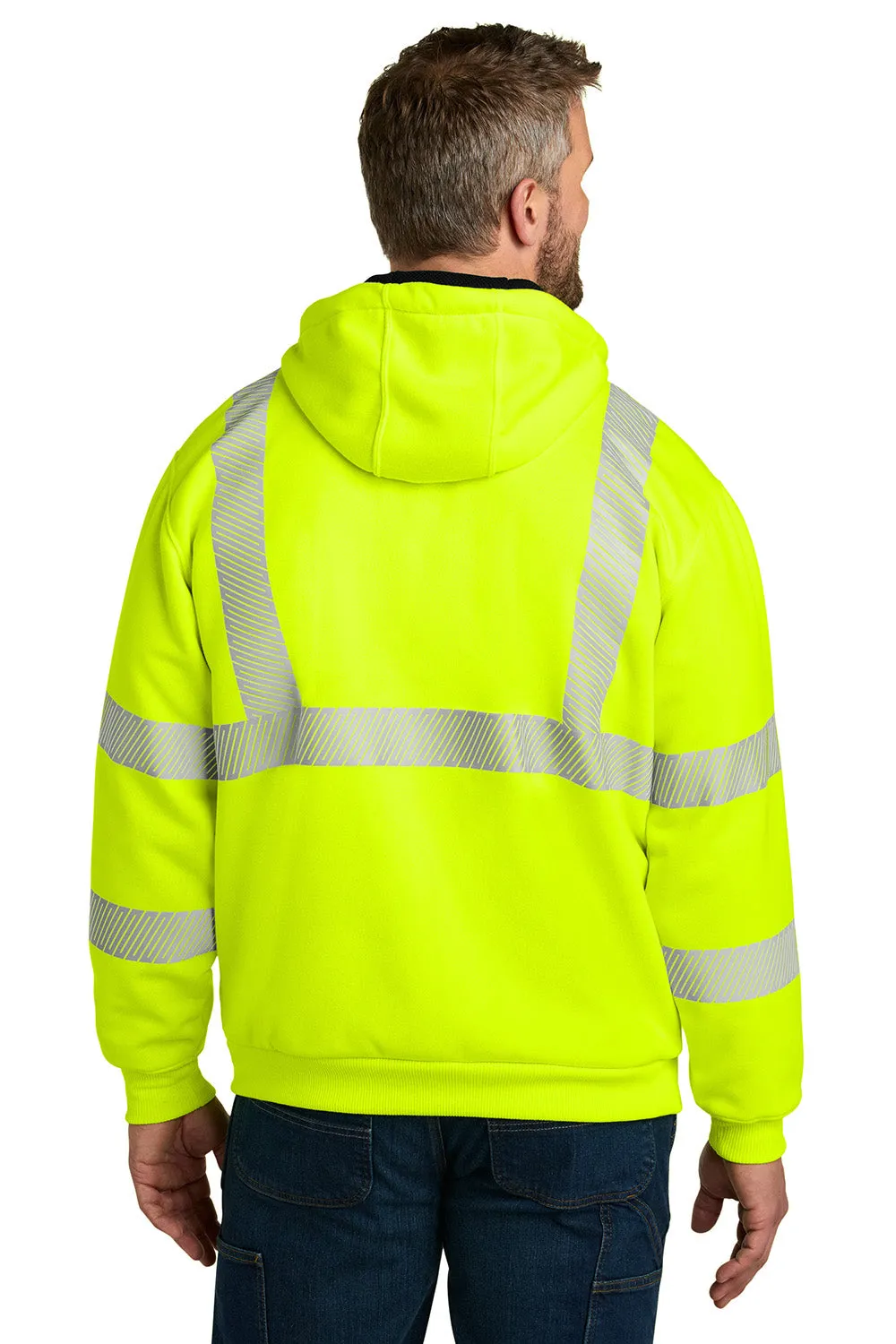 Carhartt Sweat à capuche imperméable ANSI 107 Classe 3 pour hommes avec fermeture éclair complète et poches - Vert lime vif