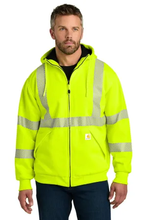Carhartt Mens ANSI 107 Class 3 Water Resistant Full Zip Hooded Sweatshirt Hoodie w/ Pockets - Bright Lime Green