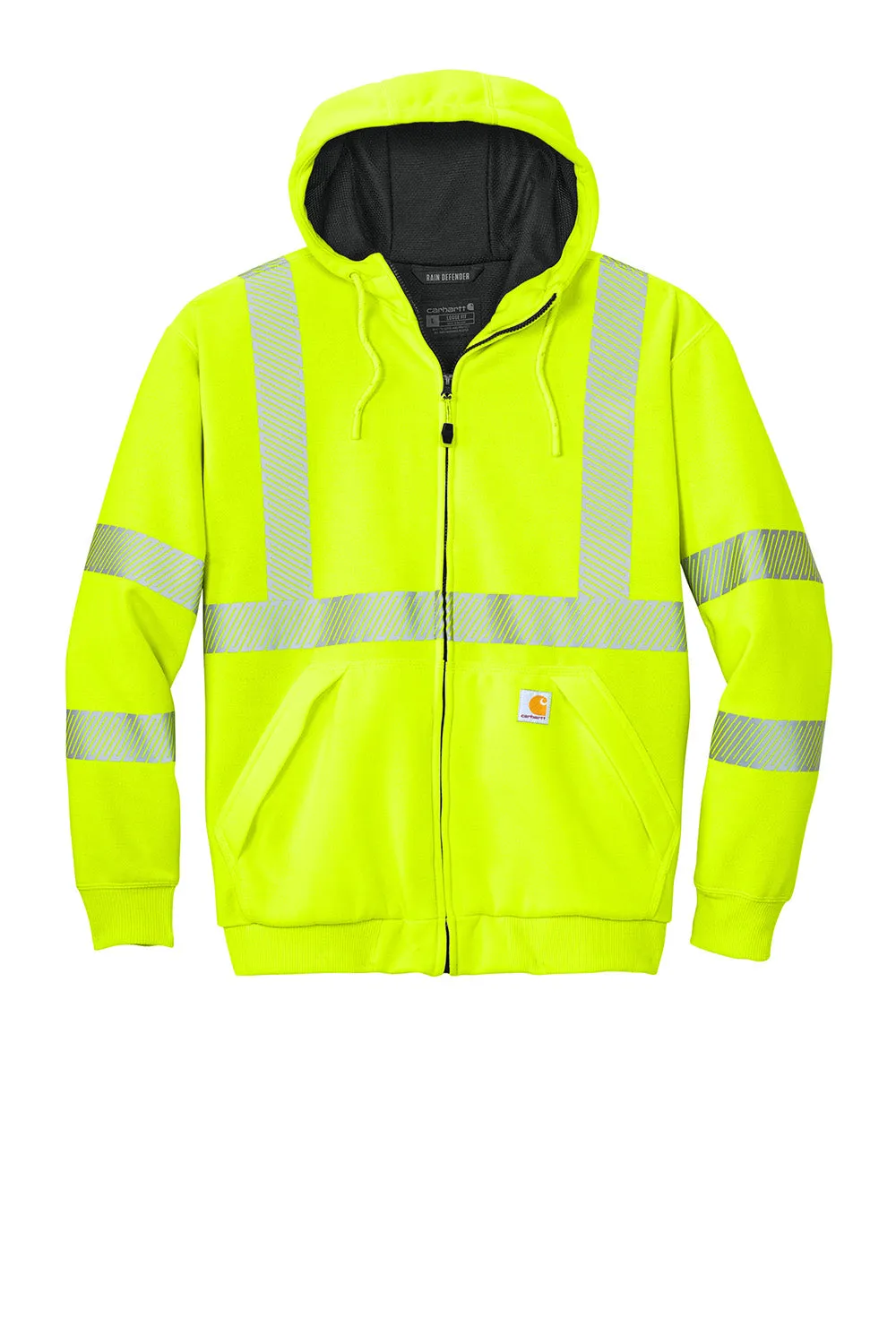 Carhartt Sweat à capuche imperméable ANSI 107 Classe 3 pour hommes avec fermeture éclair complète et poches - Vert lime vif
