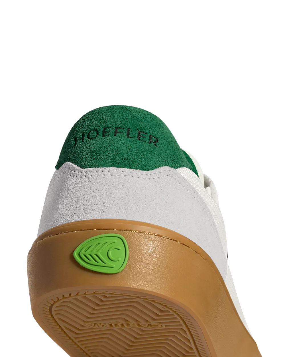 Chaussures Cariuma Hoefler T20 Pro en Blanc Fumé Gomme, Vert & Noir