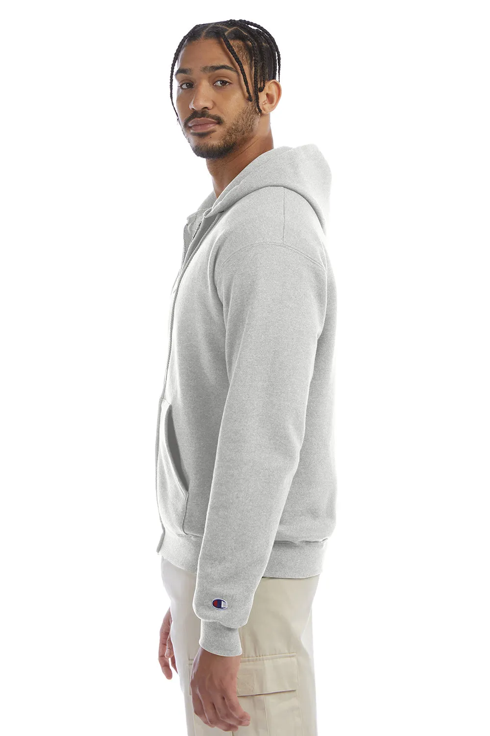 Champion Sweat à capuche homme en polaire double séchage éco anti-humidité avec fermeture éclair et poches - Gris argenté